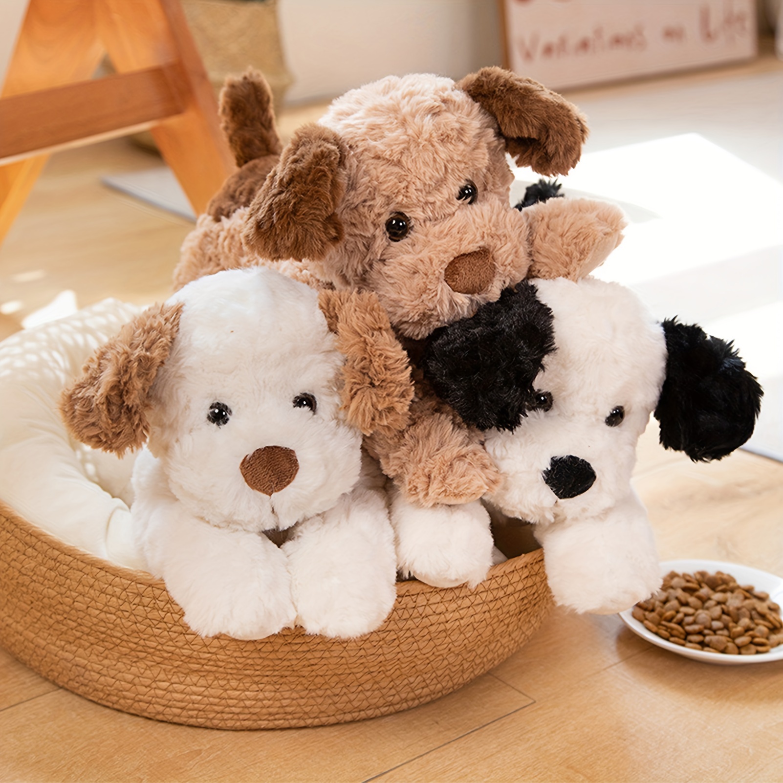 

Cuddly Dog Toy - " Soft Polyester Cushion In Light Brown, White, Black - Ideal Gift For On Halloween & Christmas