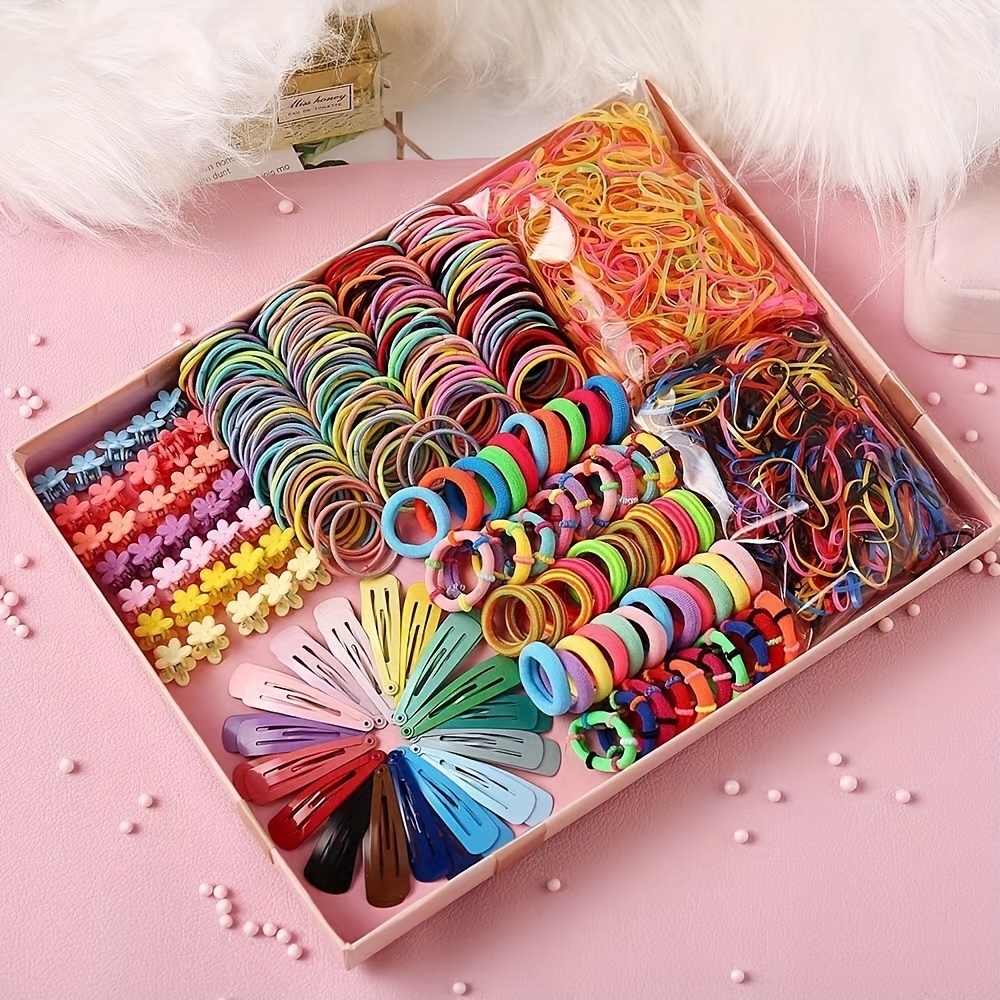 

900-piece Hair Accessory Set - Fabric Hair Ties And Elastics With Elegant Bows, Flowers, And More - Cute Hair Rope For Teens And Adults - Assorted Bow And Flower Hair Clips Gift Box