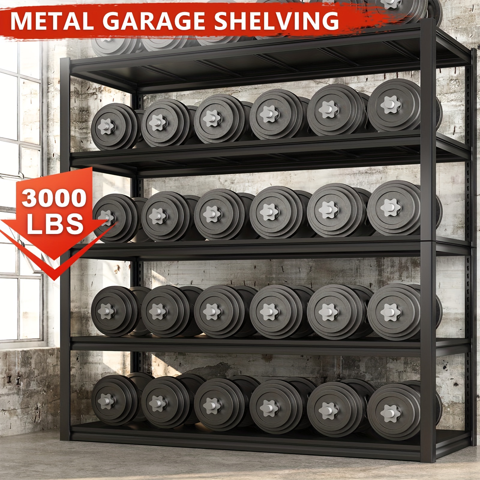 

3000lbs Garage Shelving 48.2" W Storage Shelves Heavy Duty Garage Storage Shelves Adjustable 5 Tier Metal Shelves For Storage Commercial Heavy Duty Shelving Utility Shelf 24.2"dx48.2"wx 72.2"h