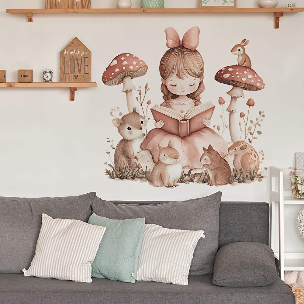 1 Set Of Squirrel Mushroom Wall Stickers For Decorating Bedrooms And Study Rooms, Self-adhesive, Removable, Easy To Apply, 30*60cm*2 / 11.8*23.6inch*2