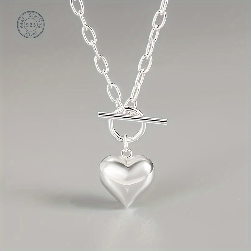 

925 Sterling Silver Heart Shaped Pendant Necklace, Simple Collarbone Chain Elegant Women's Jewelry With Gift Box