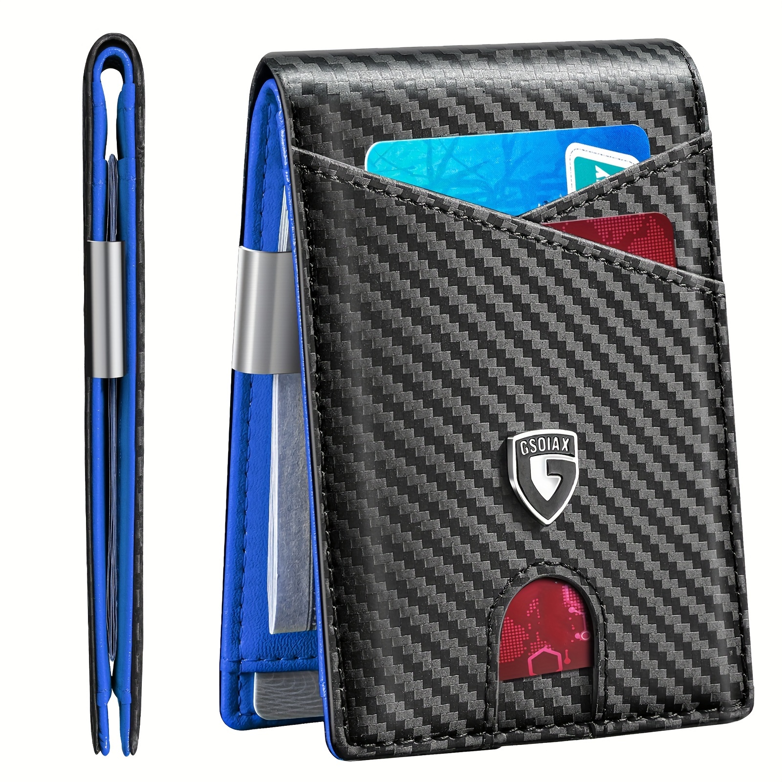 

1pc Men's Slim Rfid Bifold Walle, With Money Clip And 12 Credit Card Holders, Minimalist Front Pocket Wallet With Id Window