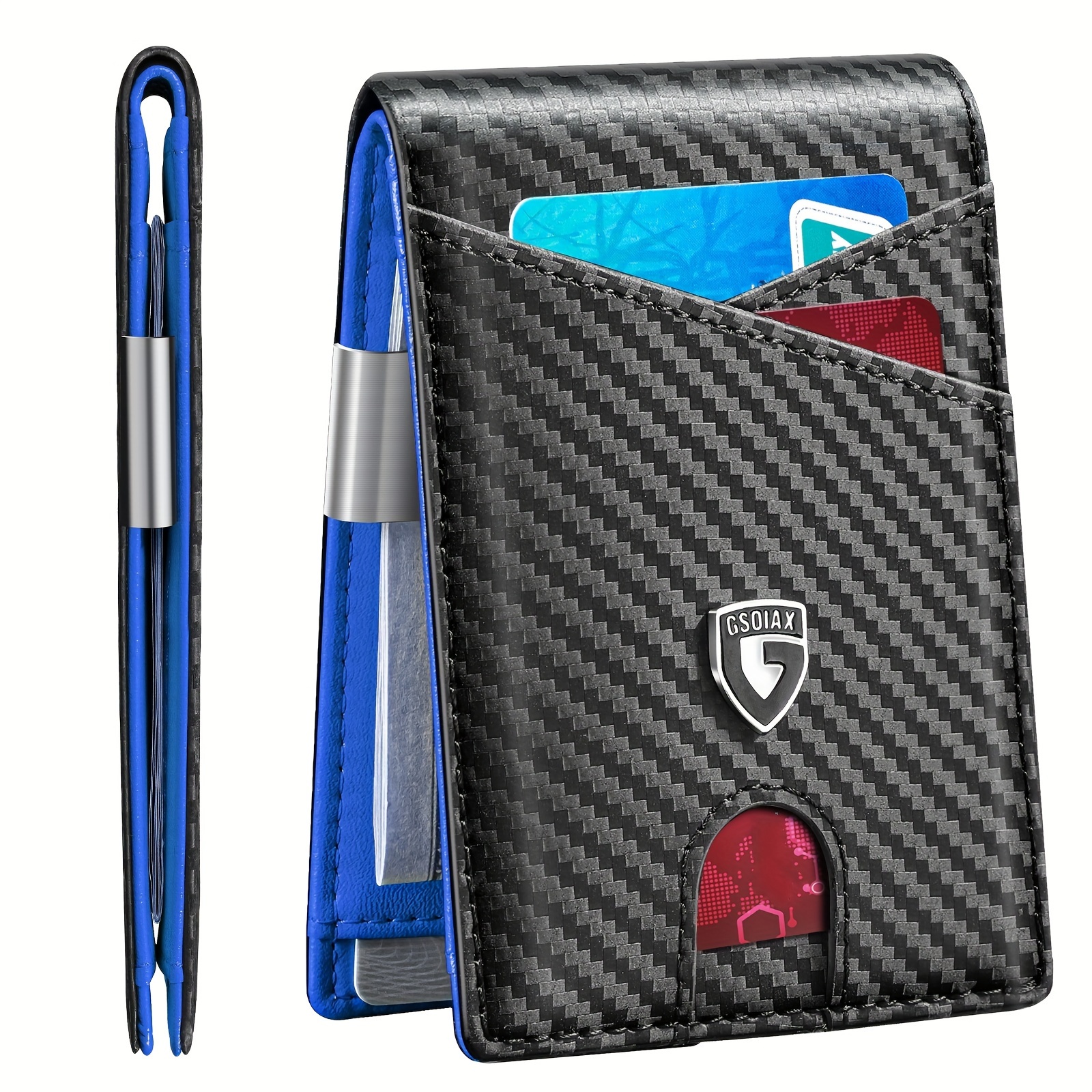 

1pc Men's Slim Rfid Bifold , With Money Clip And 12 Credit Card Holders, Minimalist Front Pocket Wallet With Id Window