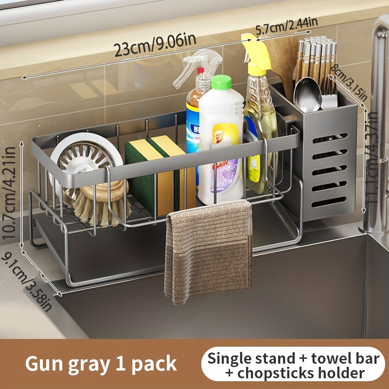 

1 Set Steel Sink Caddy , Multifunctional Removable , Countertop Organizer For Sponges, Dish Cloths, Detergent, - Metal