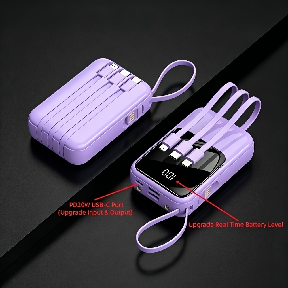 TEMU 20000mah Large Capacity Bank, 20w High Charging Ultra Slim Portable Charger, Built-in Led Digital Screen To Check Remaining Power, Durable