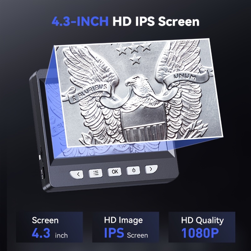 

Coin Microscope With 4.3" Lcd Screen, Usb Digital Microscope With Led Fill Lights, Metal Stand, Pc View, Photo/video, Windows Compatible
