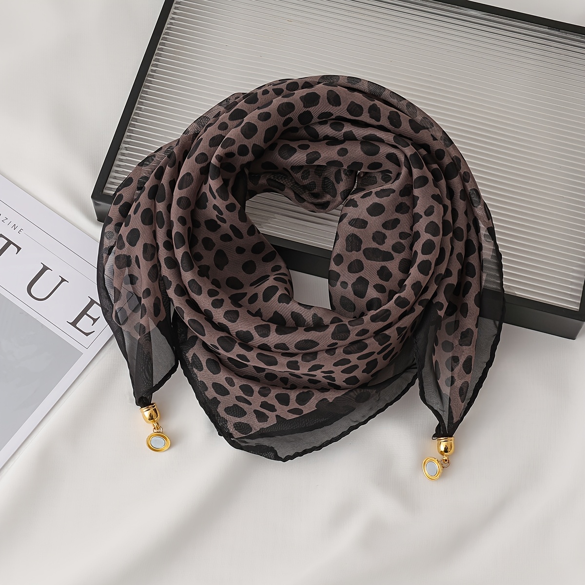 TEMU 1/2/3/4pcs Fashion Leopard Print Magnetic Closure Scarf Women's Decorative Scarf Magnetic Closure Warm Small Scarf Thin All-match Scarf Winter