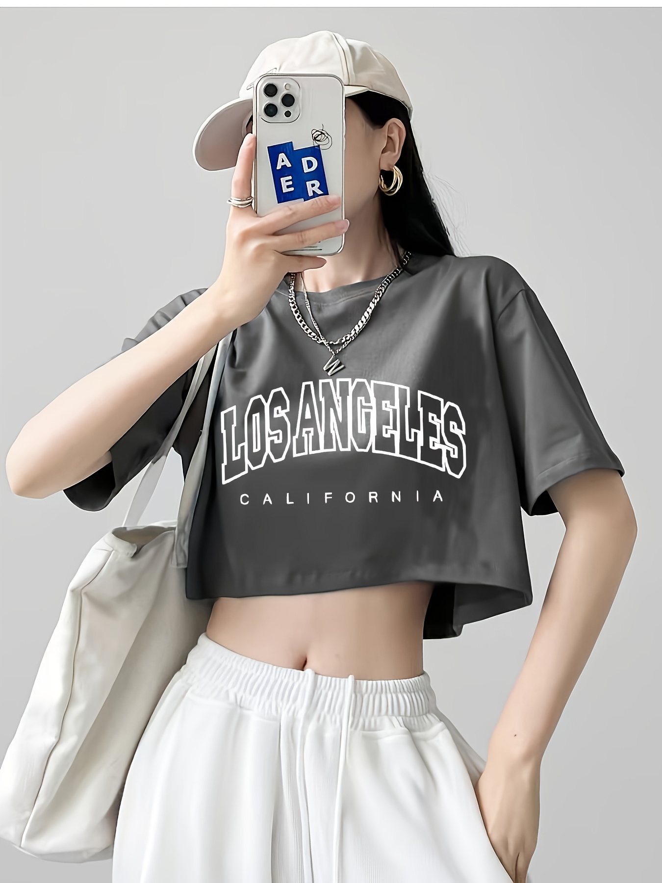 womens quick dry cropped t shirt los angeles letter print