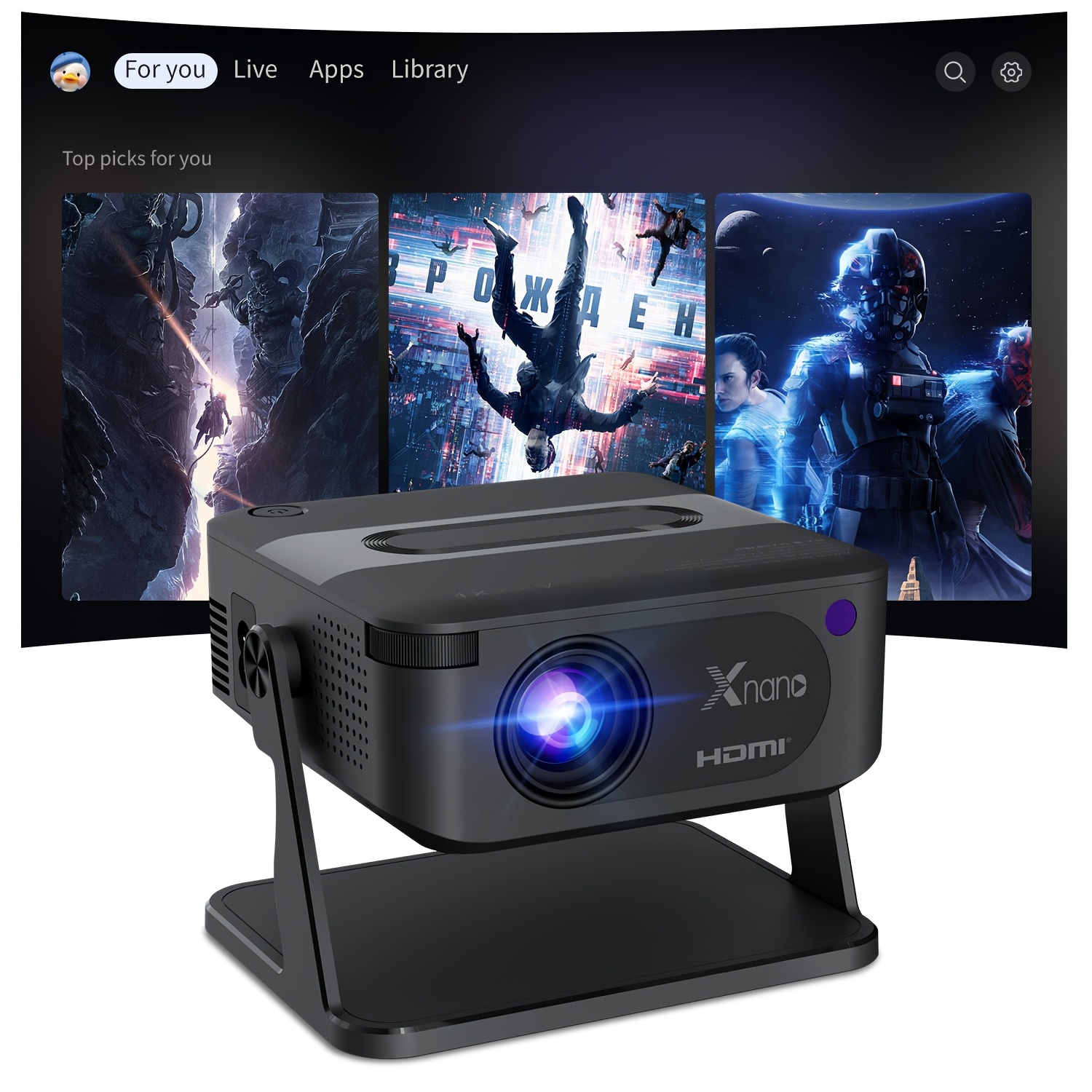 Portable Projector With 4k Support, Local 720p Resolution, Voice Control And Auto Keystone Correction, Smart Projector For Streaming, Bedroom And Office Use