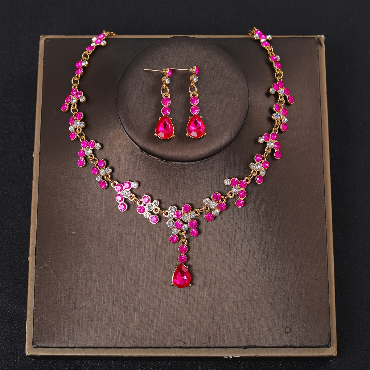 TEMU Simple Rhinestone Women's Necklace And Earrings Set, Party Bridal Jewelry Set, Bride Wedding Accessories Necklace And Earrings Set
