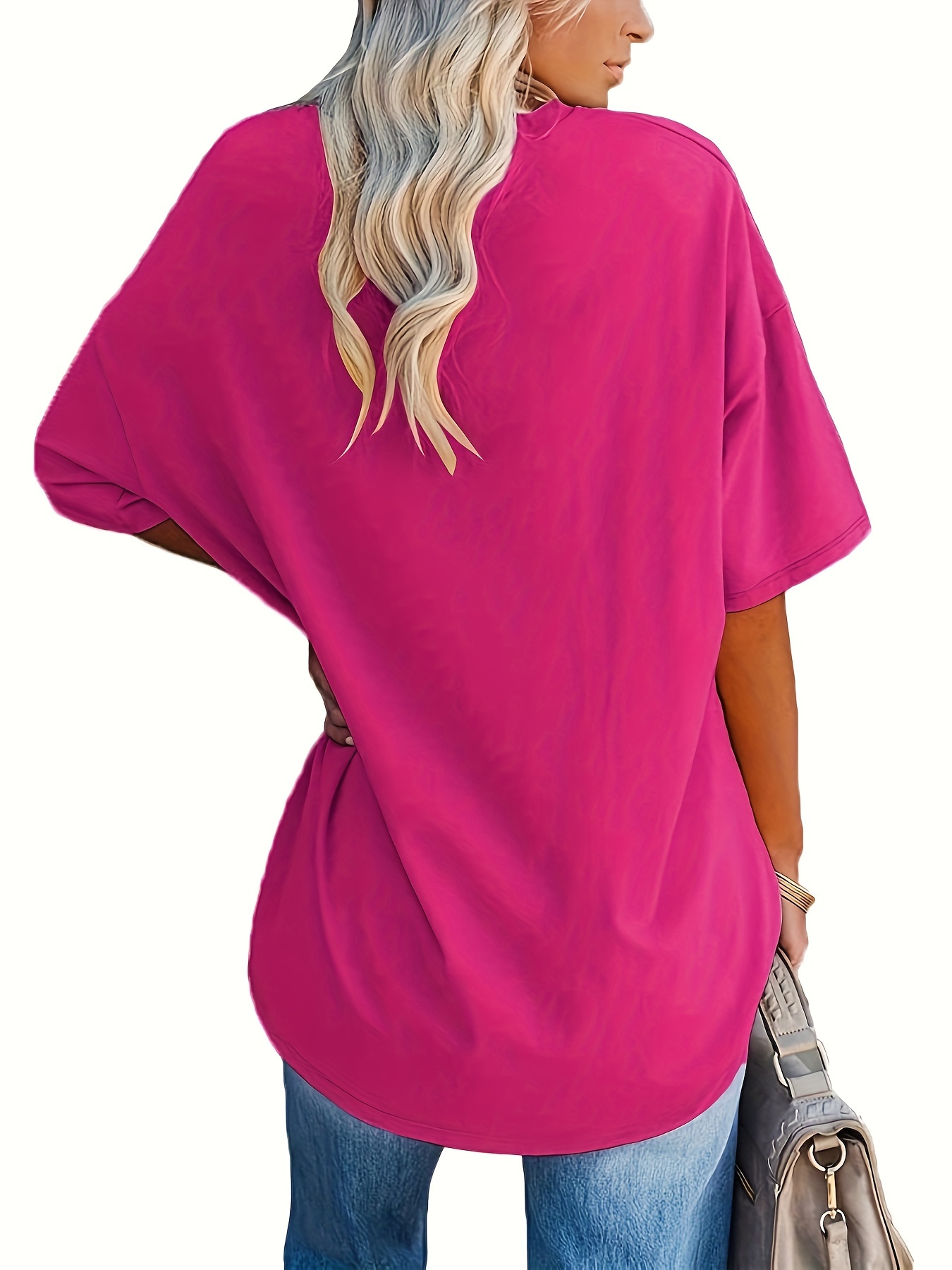 Women's Loose-Fit V-Neck Half-Sleeve Blouse - Soft Stretch, Solid Color, Spring/Summer Casual & Formal Wear, Elegant & Breathable, Transitional Weather Clothing, Middle Eastern Style, Comfortable Fit, Stretchy Fabric Top