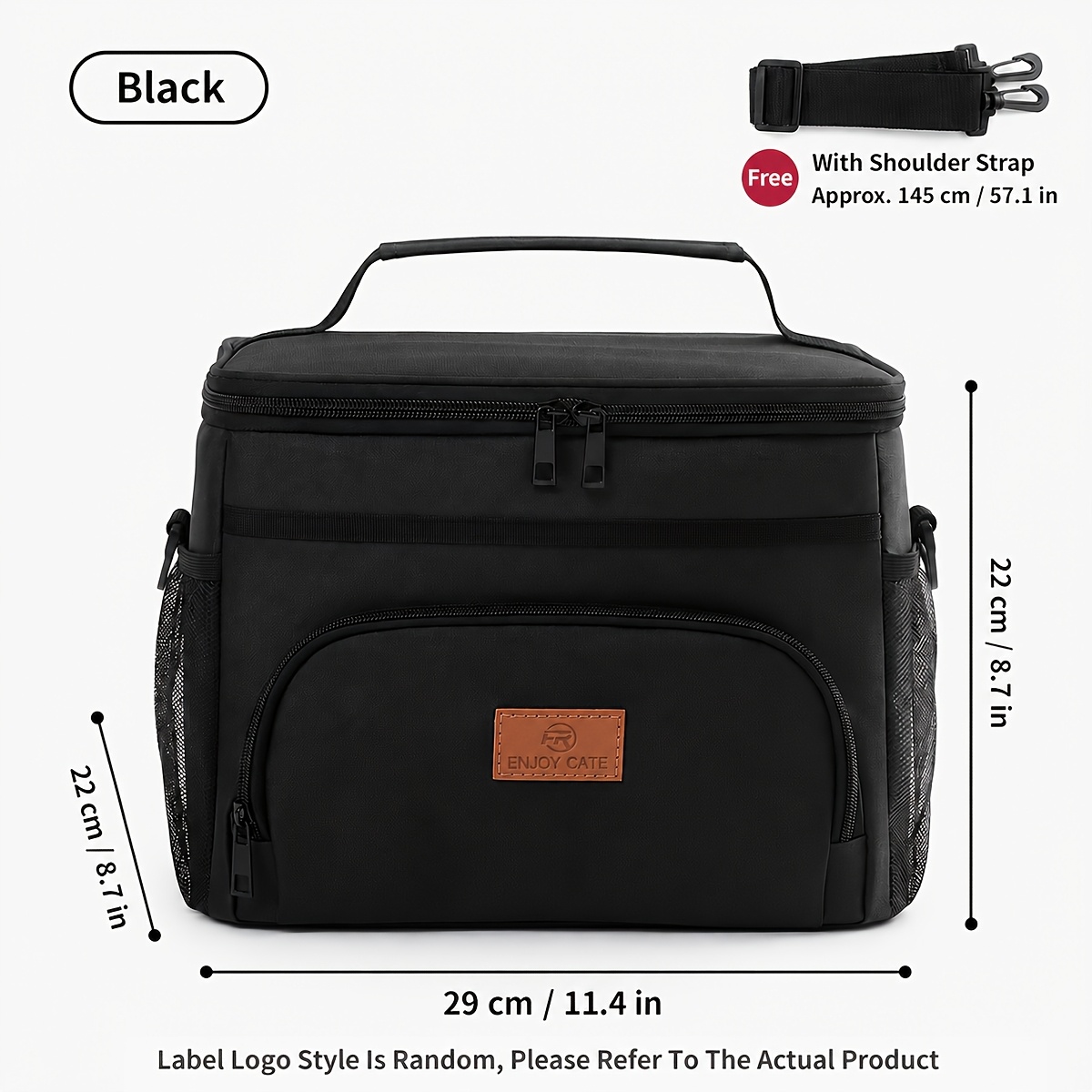 TEMU Large Capacity Insulated Lunch Bag, Square Bento Cooler Tote With Zipper Closure, Top Handle& Adjustable Shoulder Strap, Multi-pocket Thermal
