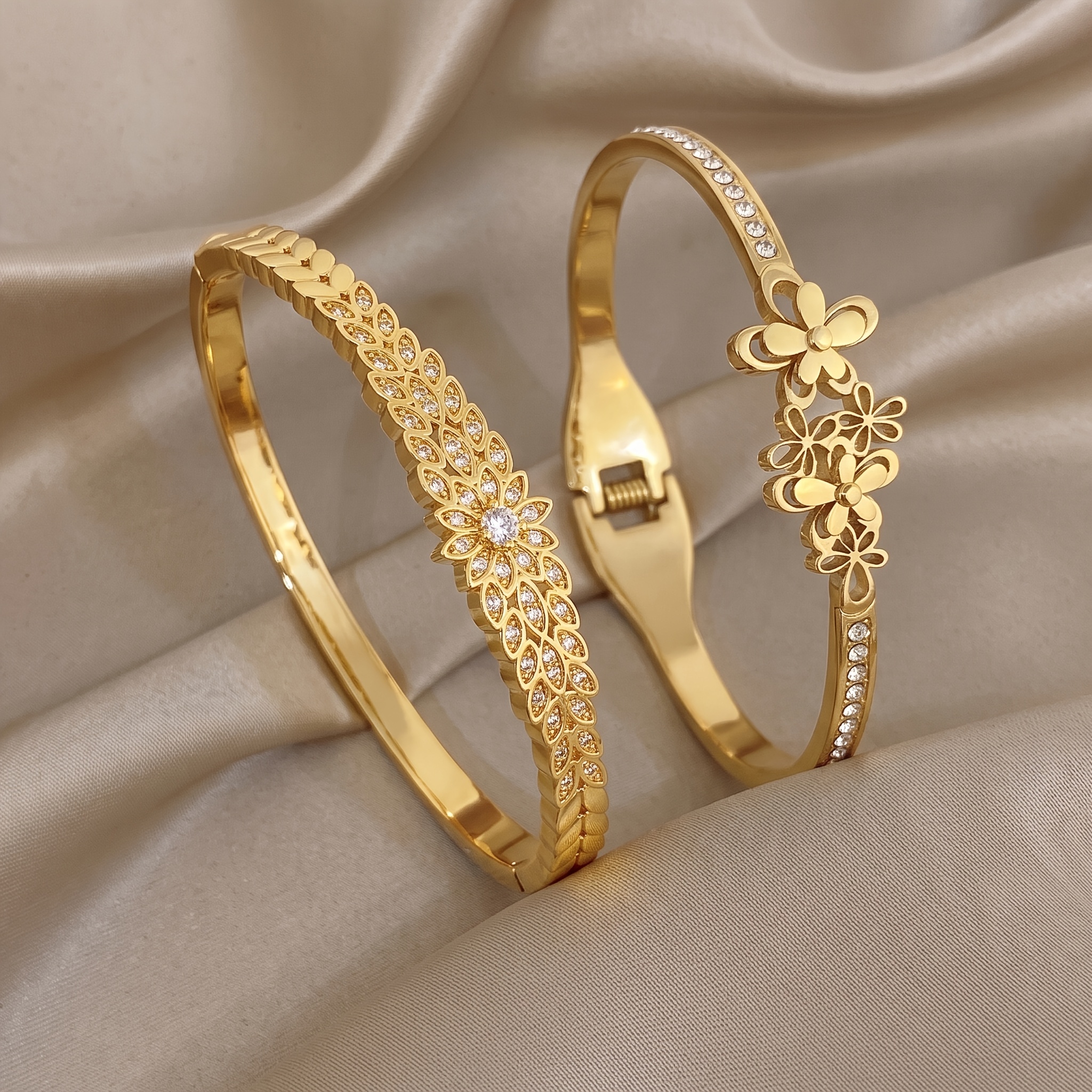 2pcs Unisex 18K Golden Plated Exquisite Bangle, High-End Design