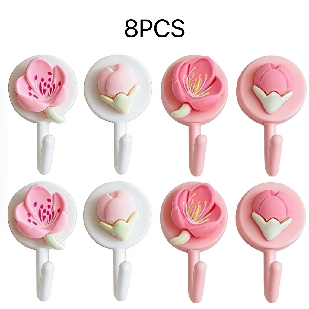 TEMU No-nail Adhesive Wall Hook, Pink , Floral Wall/heart-shaped Optional [random Mixed Colors] Kitchen Bathroom Bedroom Office Universal Small Hook