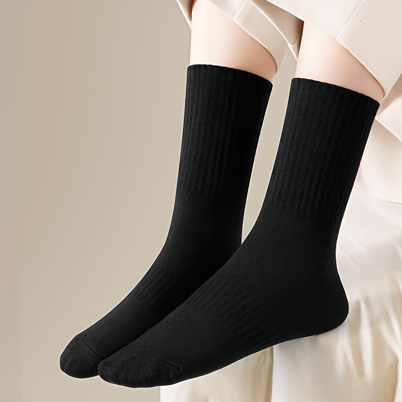 Image of 3 Pairs Women's Long Tube Socks For Autumn And Winter, Solid And Leisure, Breathable, Suitable For Daily Wear, High-waist Socks
