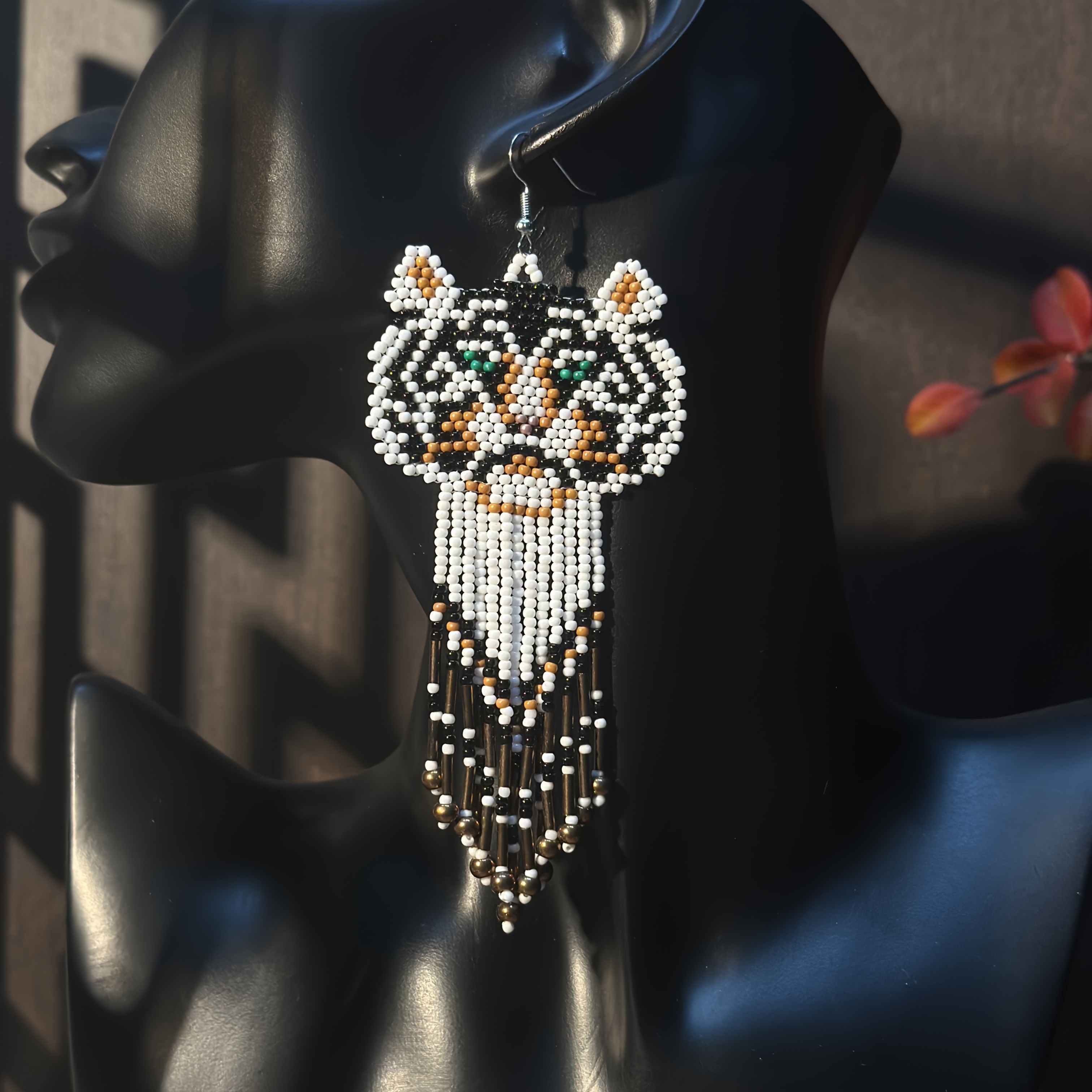 Women's Bohemian Animal Tiger Shape Earrings, Handmade Design
