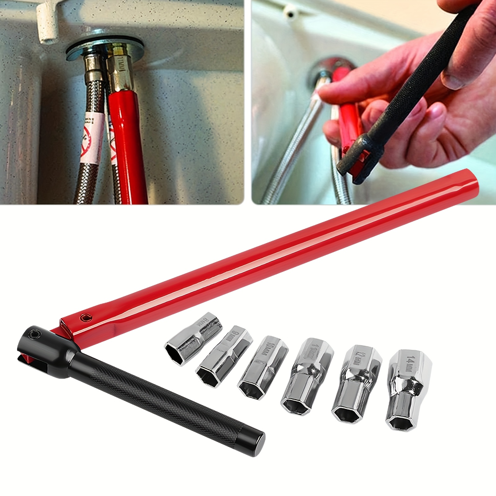 TEMU A 7pcs Socket Wrench Set, 8-14mm Sockets, And A Faucet Removal Tool, Suitable For Disassembling And Installing Kitchen And Bathroom Plumbing And