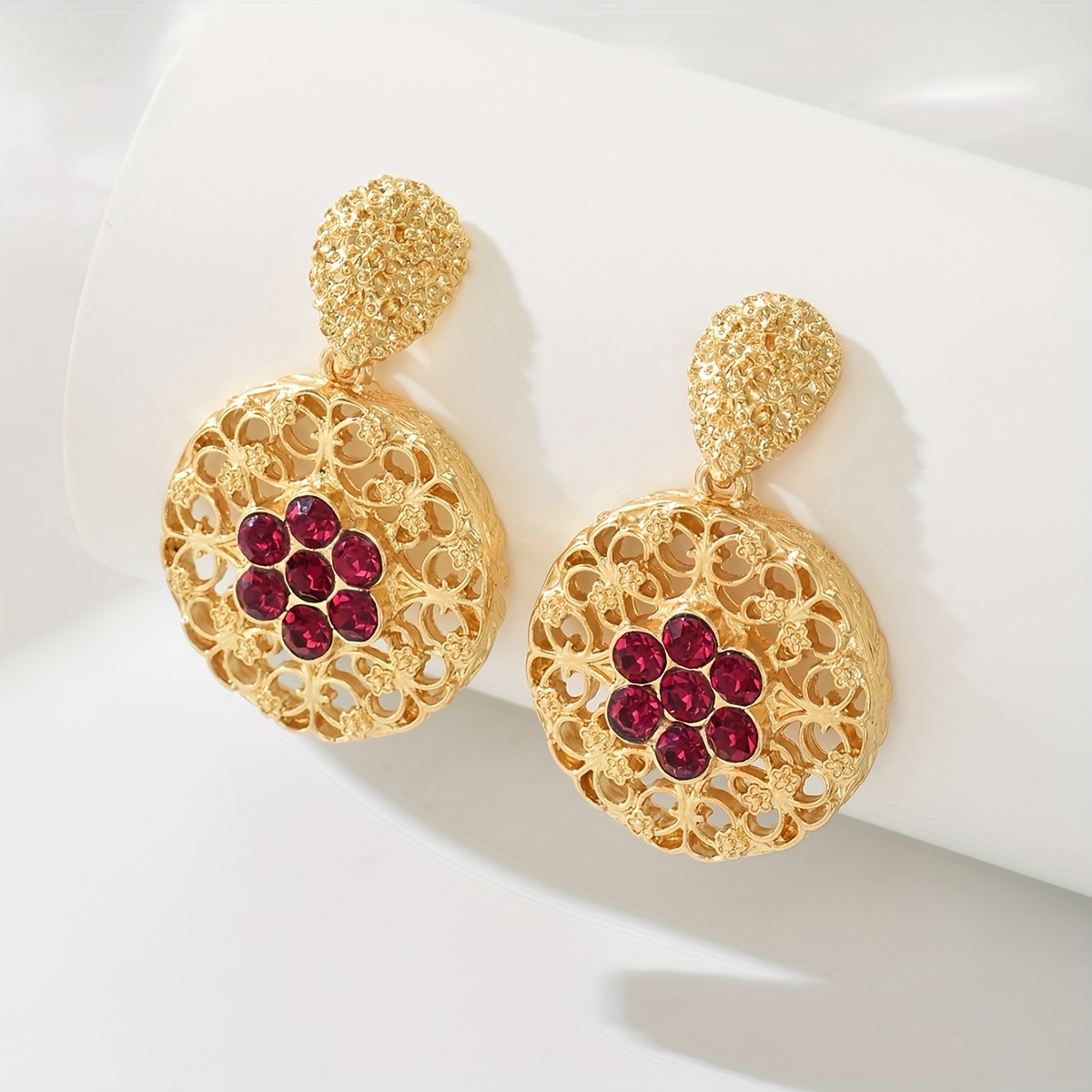 Retro Red Rhinestone Window Stud Necklace Set