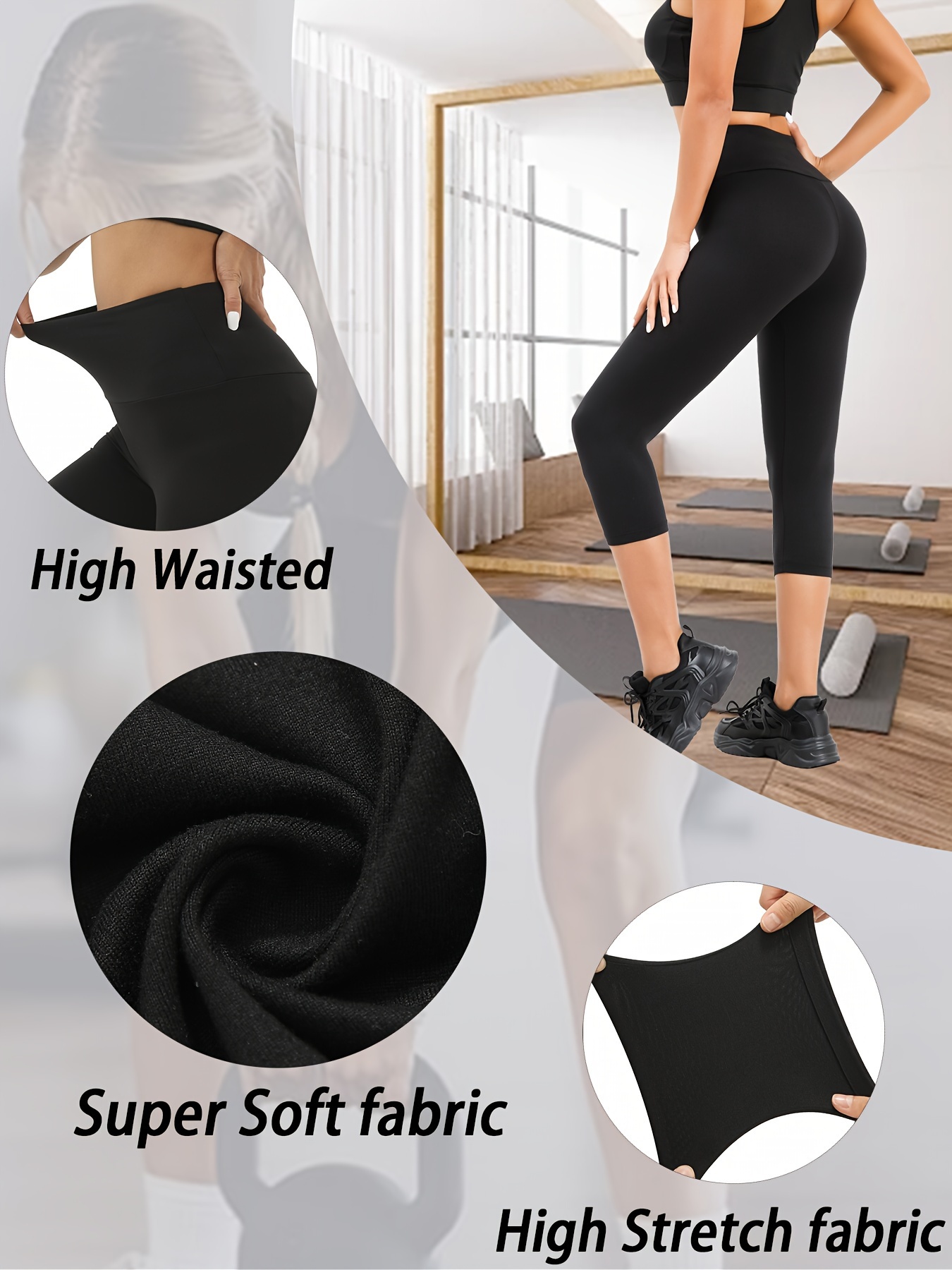 Lady Seamless Capri Leggings w/ High Wast Pants Tummy Control Workout  Running 4 Way Stretch Yoga Leggings - (White) 