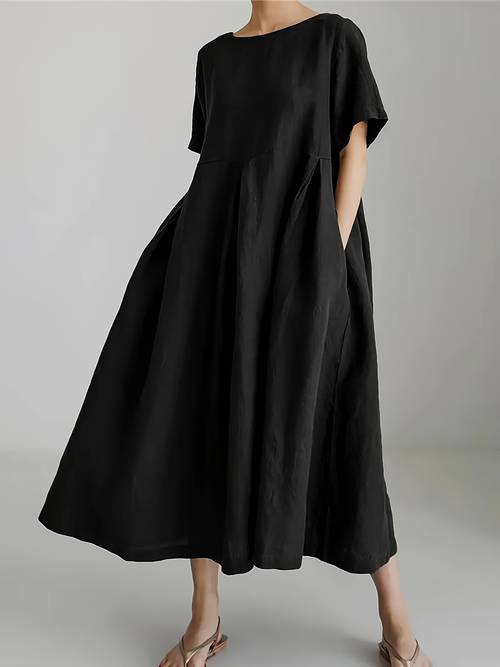 womens solid color round neck fashionable loose hem short sleeve elegant casual dress sizing runs larger than normal recommended to size smaller