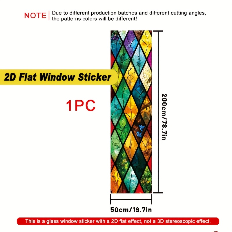 TEMU 2d Flat - 2d Flat - 1pc Of 2d Flat Privacy Window Decal, Featuring A Vibrant Diamond-shaped Stained Glass Art Design - Measuring 19.7 By 78.7