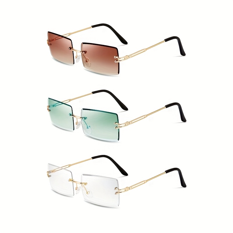 Vintage Rimless Rectangle Sunglasses Retro Y2K Party Eyewear Unisex Amazon.com: Flutesan 16 Pairs Rimless Rectangle Y2k  main image 4