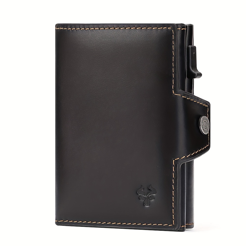 Image of [men's Credit Card Holder] Humerpaul Automatic Pop-up Card Case Top Layer Cowhide Large Capacity Multifunctional Coin Purse Wallet Coin Purse Christmas Gift