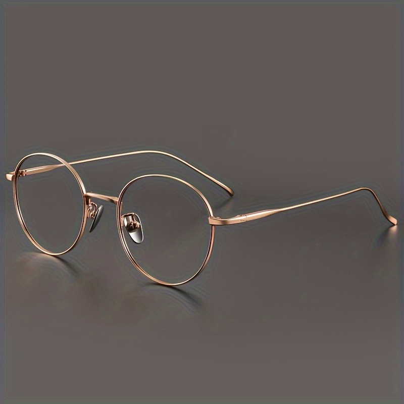 vintage round frame eyeglasses for men and women ultra light pure titanium precious metal plated non prescription lens compatible classic retro design comes with case