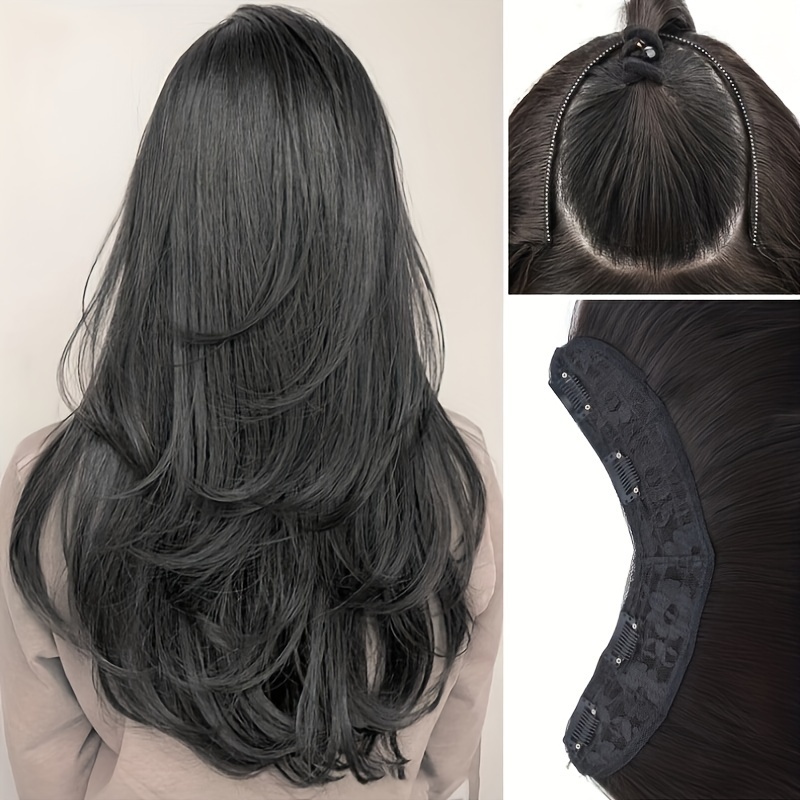 fluffy v shaped long hair extension for women synthetic layered wig with clips increases volume adds   details 5