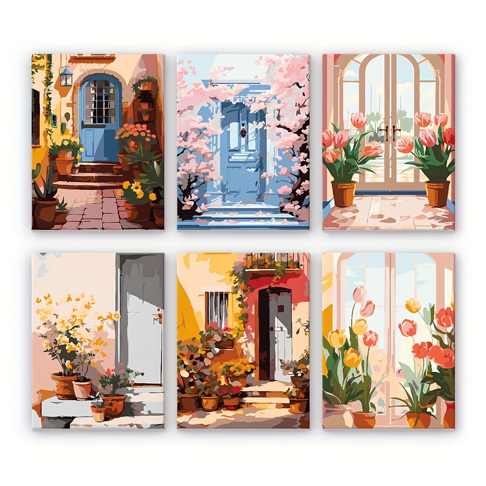 

6pcs Mini Paint By Numbers Sets Of Floral , Home Desktop Ornaments, Suitable For Holiday Leisure And Artistic Wall Hanging Paintings, 15x20cm