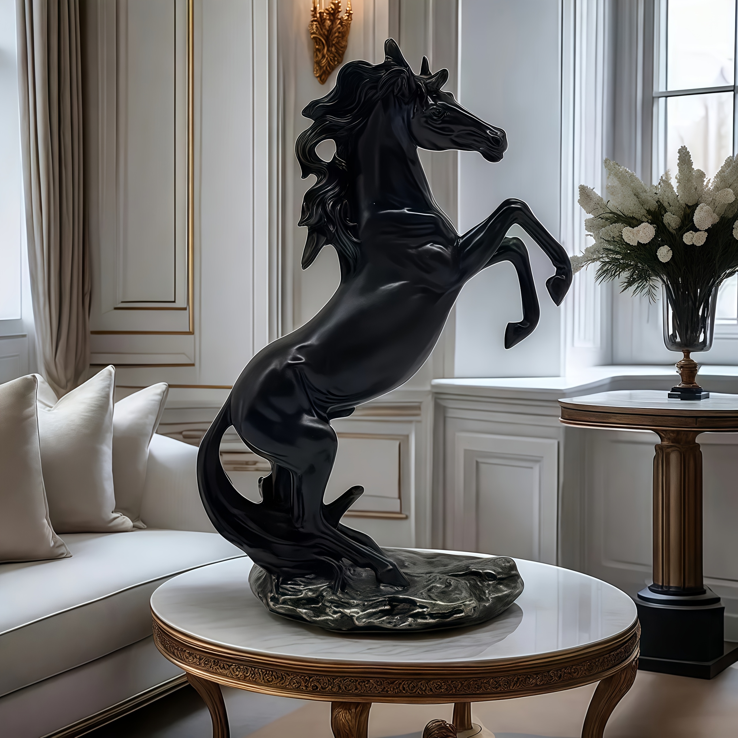 

Elegant Black Acrylic Horse Statue - 2d Flat Design With Golden- Base, Inspirational Decor, 5.11in X 3.14in Oval Base, No Batteries Required, Ideal Gift , Horse Decor