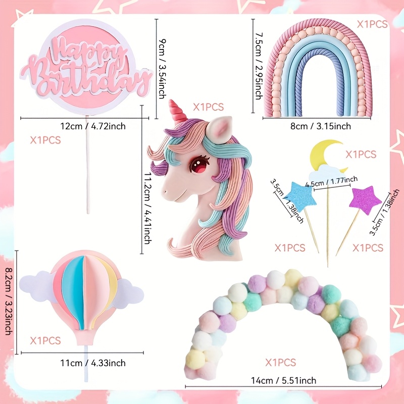 Image of Rainbow Pony Unicorn Cake Decorations: Moon, Stars, Rainbow, Happy Birthday Plaque Horse-themed Birthday Party Decorations Rainbow Cake Signage Unicorn Party Gifts Birthday Cake Decorations