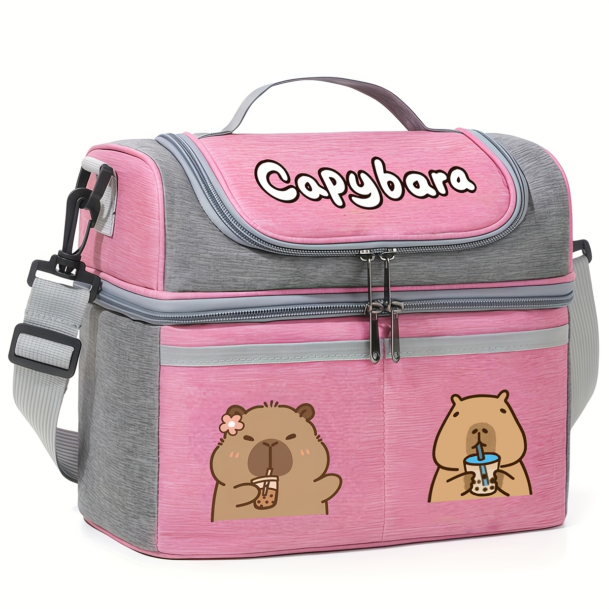TEMU 1pc Cute Dolphin Insulated Lunch Bag For & - Large Lunch Box Carrier With Adjustable Strap, Safe Zipper & Dolphin-themed, For School, Camping,