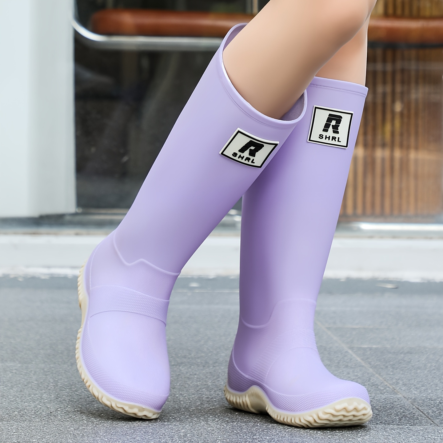 TEMU Japanese-style Women's Rain Boots With High Shaft, Fashionable Adult Work Shoes, Slip-resistant, Wear-resistant, Rubber Shoes For Outdoor Car