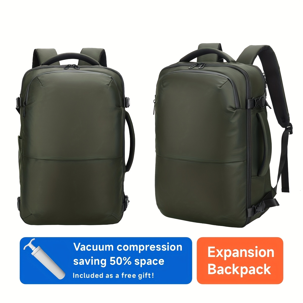 Image of 18-inch Expandable Vacuum Storage Travel Backpack - Airline Approved Carry-on, Fits 17-inch Laptop, Unisex Multi-functional Bag For Business & Leisure With Free Manual Air Pump
