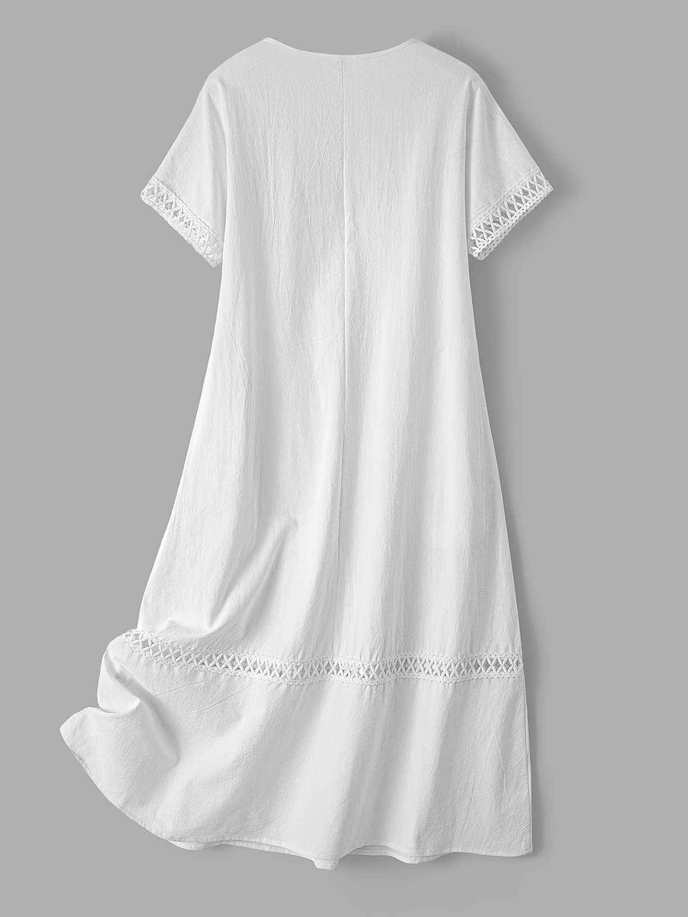 loose solid color v neck long dress cut lace patch short - Temu United  Kingdom