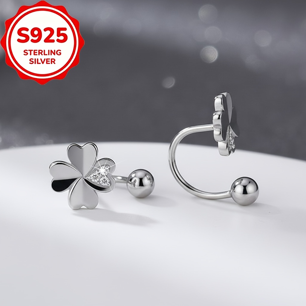 2pcs S925 Sterling Silver Four-Leaf Clover Hook & Stud Earrings