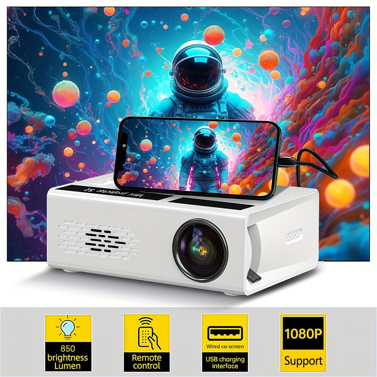 Hy300 Mini Projector 4k Android 11.01080p 720 P 200ansi - Temu