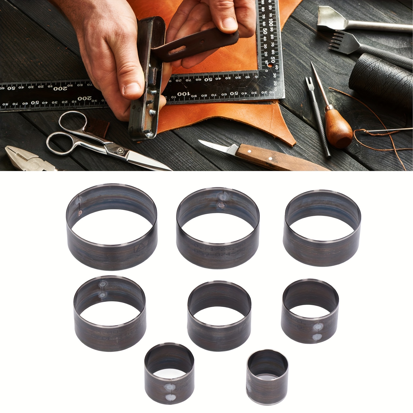 

Leather Cutting Dies Set, 8pcs Round Cutting Punching Die Alloy Steel Deform Prevention Leather Punching Tools 25-60mm, The Punching Tool Is Made Of Alloy Steel, High Density And Is Not Easy To Deform