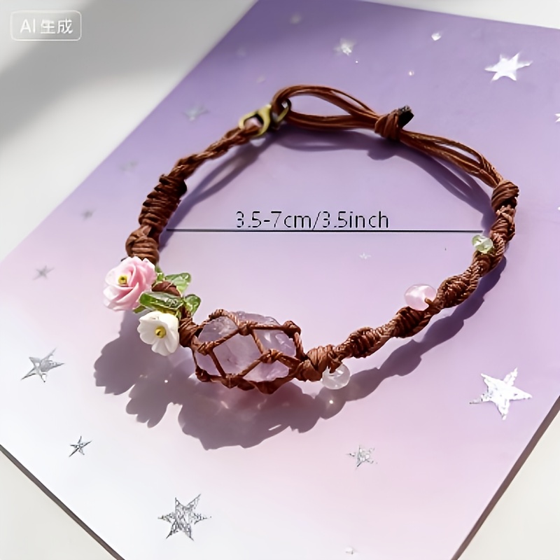 E-shop handgewebter, bohemischer Stil, natürlicher Amethyst und Blumenanhänger, verstellbares Schmuckseil, geeignet für Frauen und, ideales Geschenk
