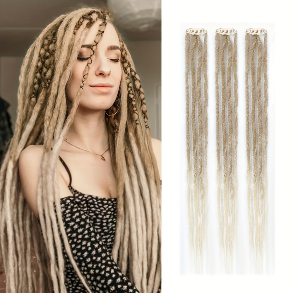 

3-pack Synthetic Braided Hair Extensions, 24-inch 12 Strands Gradient Golden Clip-in Weave, Ladies Hair Extensions, Fiber Wig, Hair Accessories, Clip-in Weave For Women