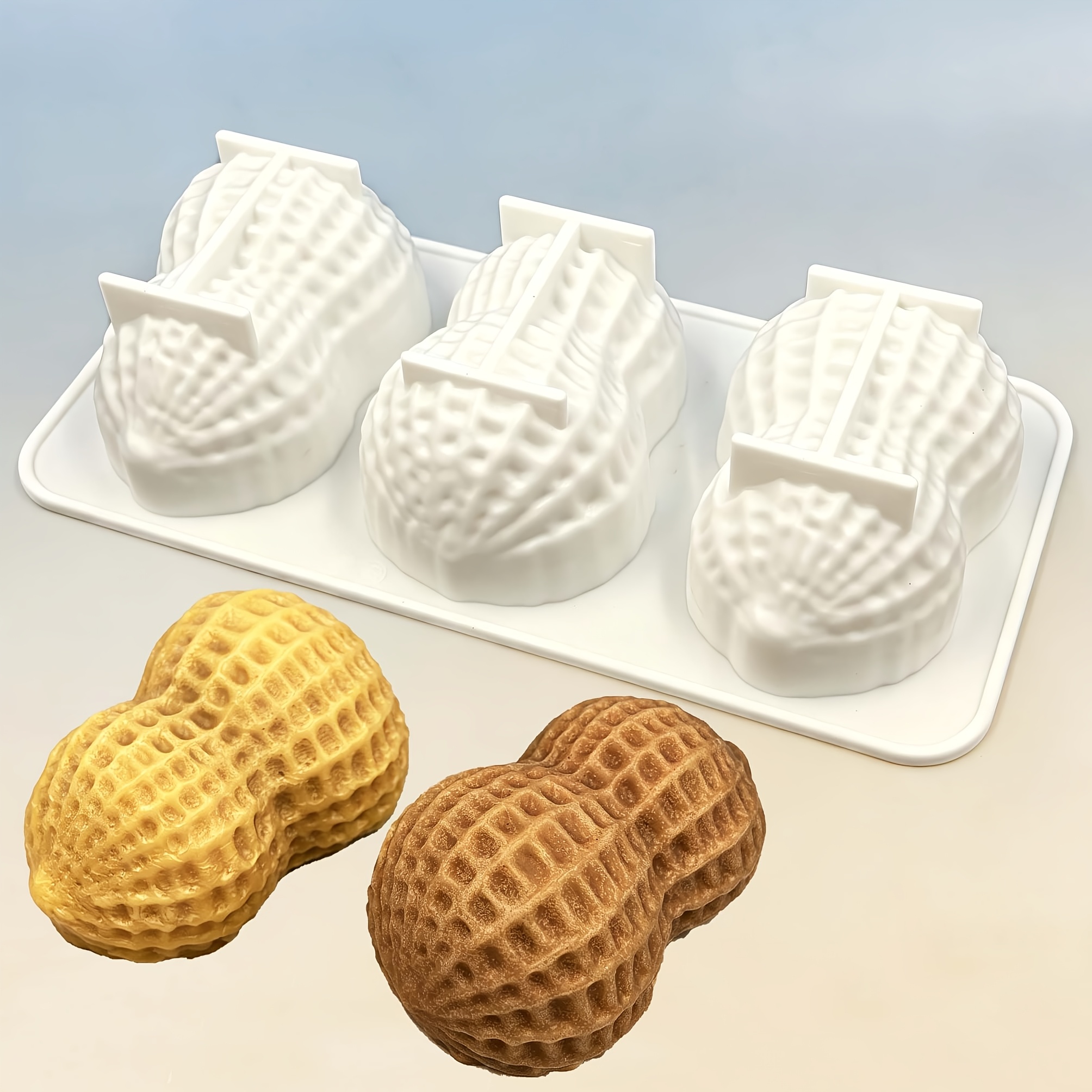 3 Large Peanut Shape Silicone Mold Bean Simulation Nut Shape Mousse Cake Cream Candy Fondant Mold Suitable For Baking Cake Mold And Suitable For Candle Ornament Mold
