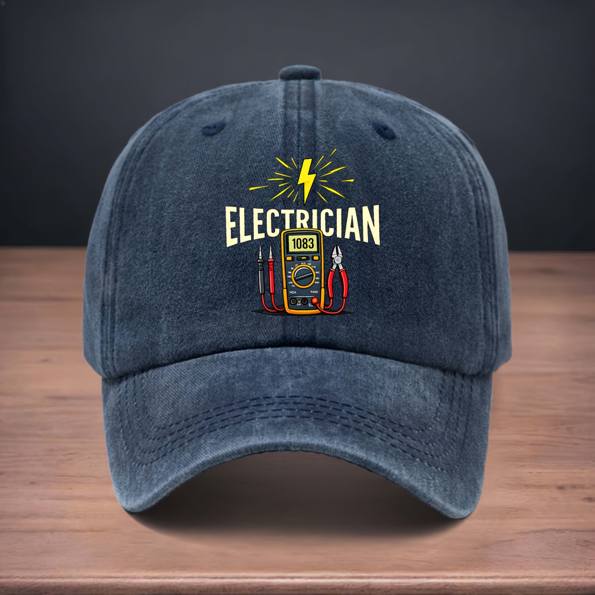 TEMU Printed Cartoon Tool Elements Baseball Cap With "electrician" Pattern, Unisex Curved Brim Hat For Couples, Maintenance Staff Casual Cap, Outdoor