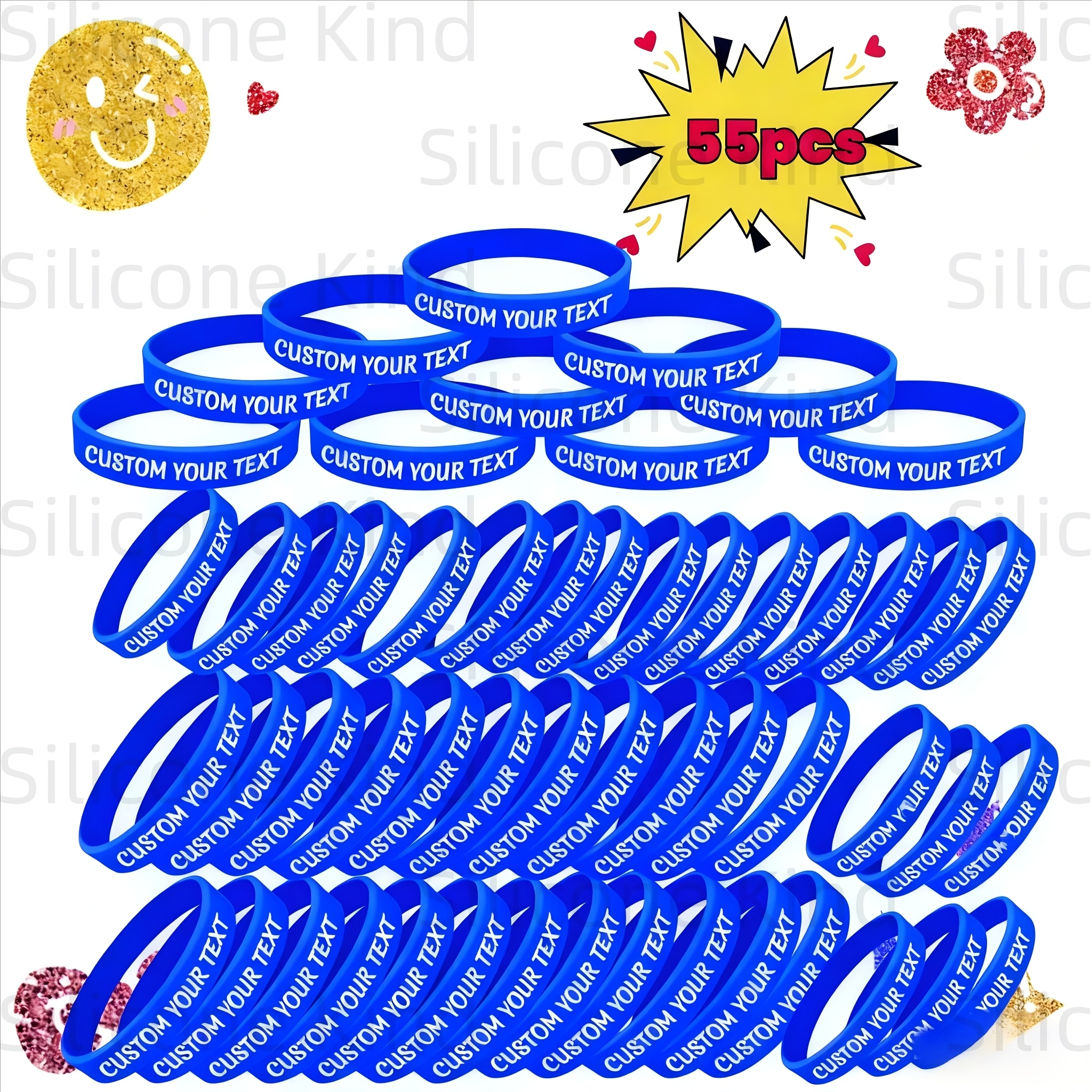 TEMU (custom) 55pcs Inspirational Quote Rubber Wristbands Bulk Motivational Silicone Bracelets Elastic Unisex Wristbands Suitable For Teenager