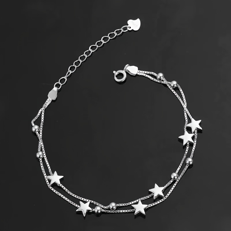 

1pc Elegant Cute Double Layered Star Charm Bracelet For Women, Beaded Adjustable Chain, Daily & Gift Occasion, Jewelry