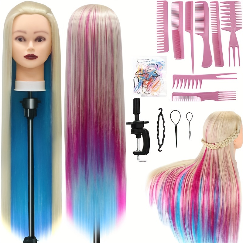 

28-inch Synthetic Hair Training Head With Clamp - Diy Braiding & Styling Practice, Includes Bonus Braiding Kit