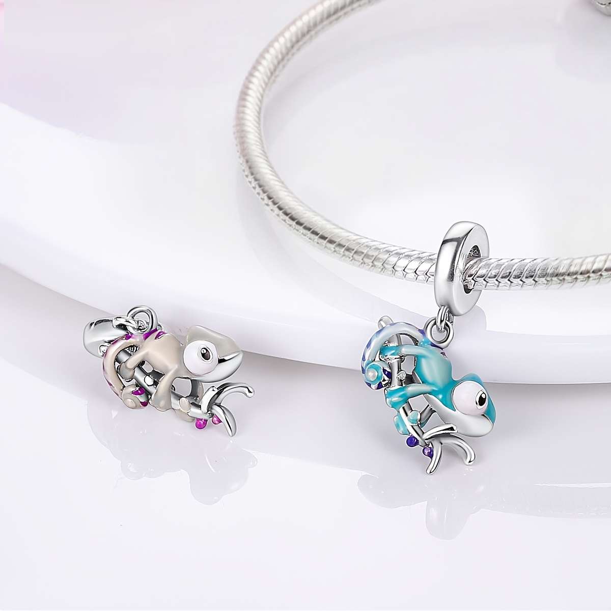 DIY Handmade Silver Plated Chameleon Charms for Bracelets