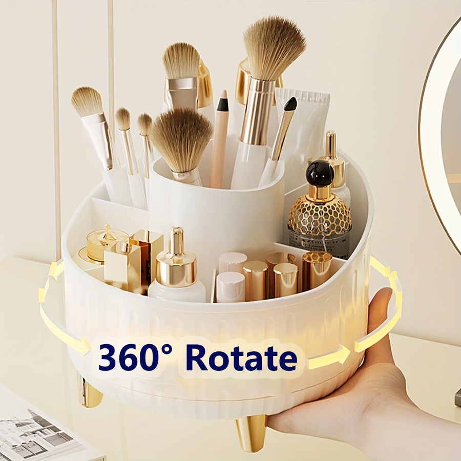 

360° Rotating Makeup And Pen Organizer - White Multi-compartment Desktop Storage Rack, Ideal For Brushes, Cosmetics, And Office Supplies, Decor Gift For Day, Valentine's Day, Easter