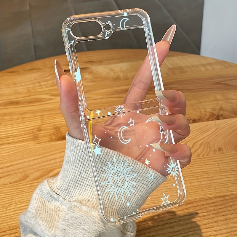 TEMU Sun And Moon Clear Phone Case Suitable For Galaxy Z Flip 7 Z Flip 6 Z Flip 5 Z Flip 4 3 5g For Z Fold 7 Fold 6 5 4 Anti-fall Shockproof Folding