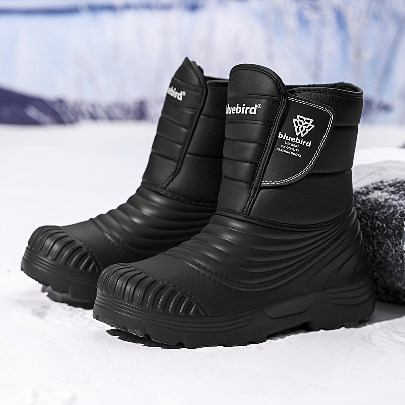 

Men's Waterproof Snow Boots With Fleece - Stylish Black Outdoor Hiking & Camping Boots, Non-slip , Comfortable Winter Footwear For Casual Wear, Winter Boots